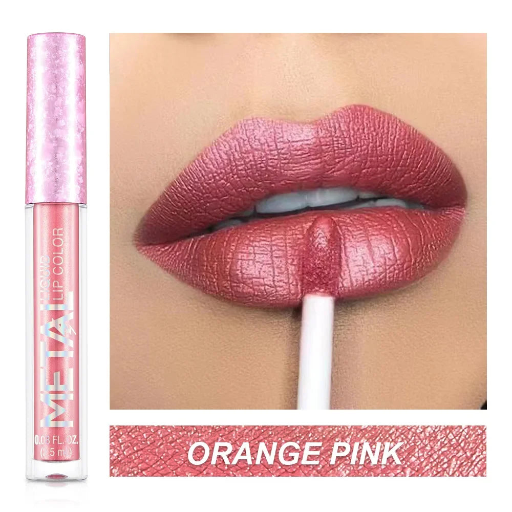 Glitter Metallic Lip Gloss Waterproof Matte Shiny Liquid Lipstick Shimmer Lip Tint Lasting Non-stick Cup Lips Makeup Cosmetics