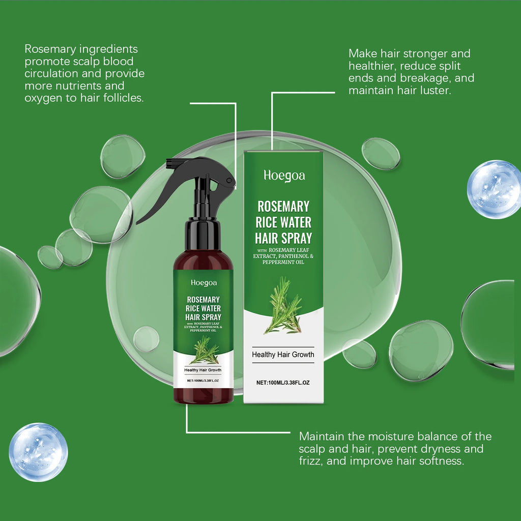 Rosemary Rice Water Hair Spray Anti Hair Loss Treatment for Very Dry and Damaged Hair Repair Strengthening Hair Growth Spray