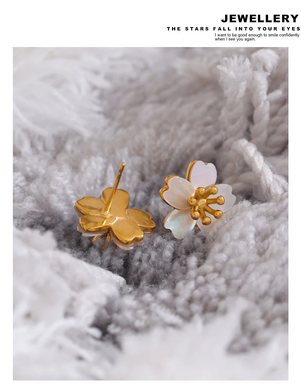 Yhpup High Quality Natural Shell Flower Golden Daily Stud Earrings for Women Prevent Allergy Stainless Steel Exquisite Jewelry