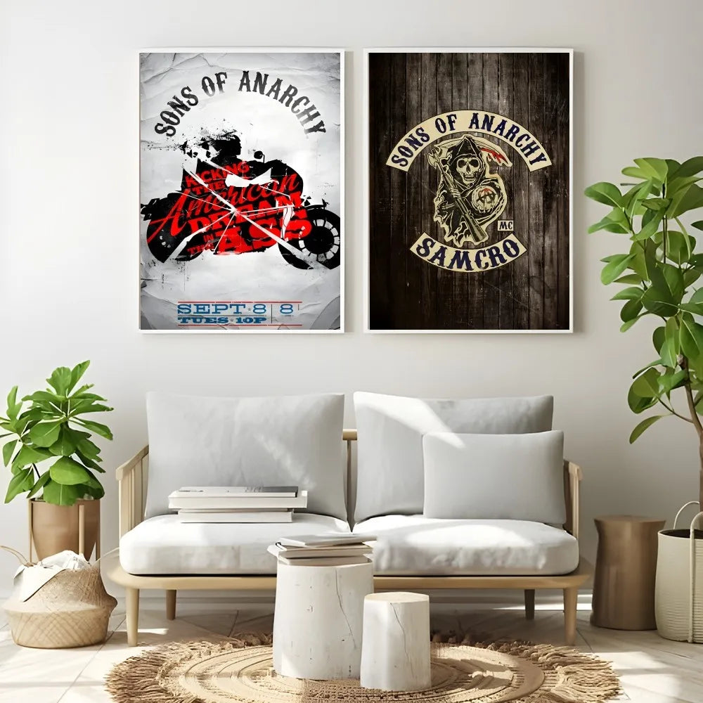 S-Sons Of A-Anarchy Crime Movie Poster Sticky Wall Art Printing Waterproof Home Living Bed Room Bar Hallway Aesthetic Decor
