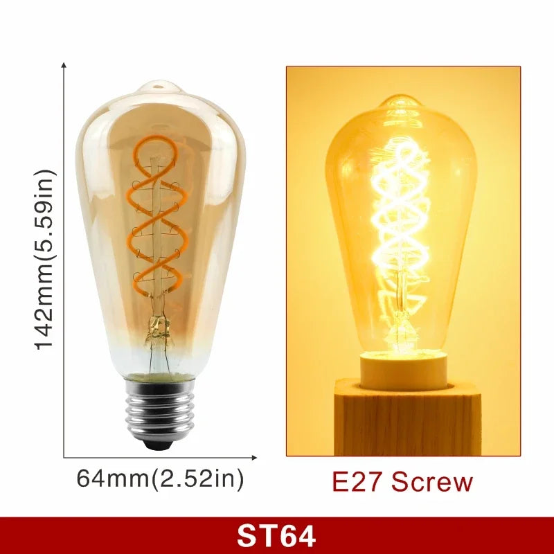 E14 E27 Retro LED Spiral Filament Light Bulb 4W Warm Yellow 220V C35 A60 T45 ST64 T185 T225 G80 G95 G125 Vintage Edison Lamp
