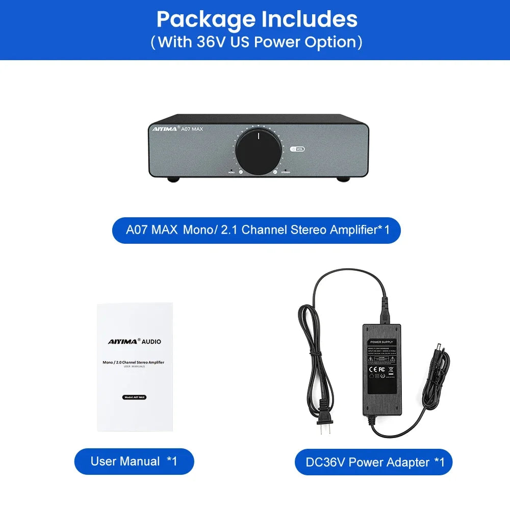 AIYIMA A07 MAX Amplifier Home Audio 300W X2 TPA3255 Class D Power Speaker Amp 2 Channel Bridgeable Mono 600 W Stereo Amplifier