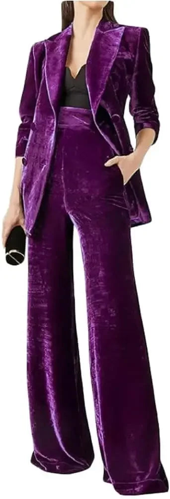 Women's Double Breasted Velvet Suit, 2 Piece Business Meetings and Office wear, Wedding banquets, Dinners and Dances
