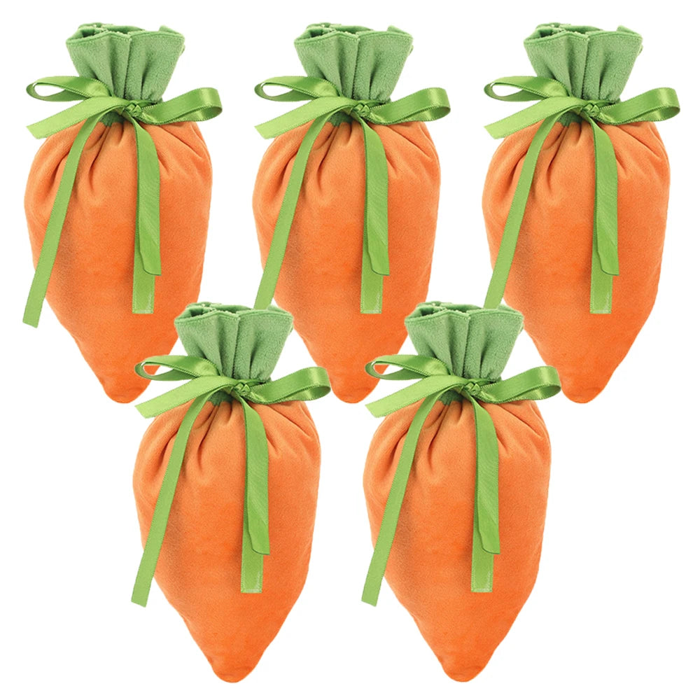 1Pc/10Pcs Easter Carrot Gift Bags Velvet Carrot Drawstring Bags Easter Candy Cookie Packaging for Kids Easter Decoration 2026