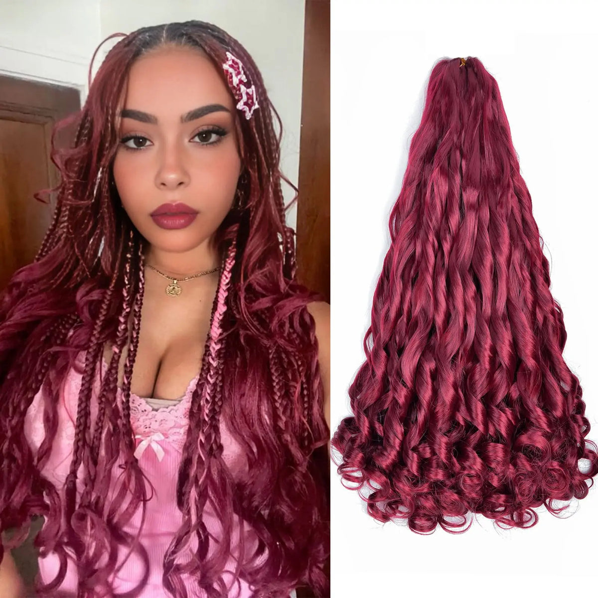 French Curl Braiding Hair 22 Inch Curly Braiding Hair Pre Stretched Bouncy Crochet Hair Loose Wavy Synthetic Hair Extensions