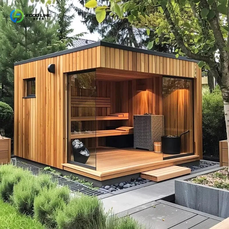 Customized Premium Large Cedar Wood Outdoor Family Spa Sauna, Wet & Dry Type with Panoramic Glass & Lighting