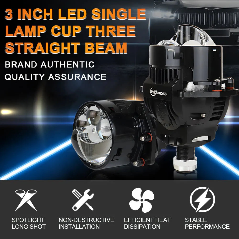 3 Inch 6000K Bi-LED Projector Lenses Dual Hyperboloid Lens For Hella 3R H4 H7 9005/9006 Car Headlight Upgrade Retrofit Kit Turbo
