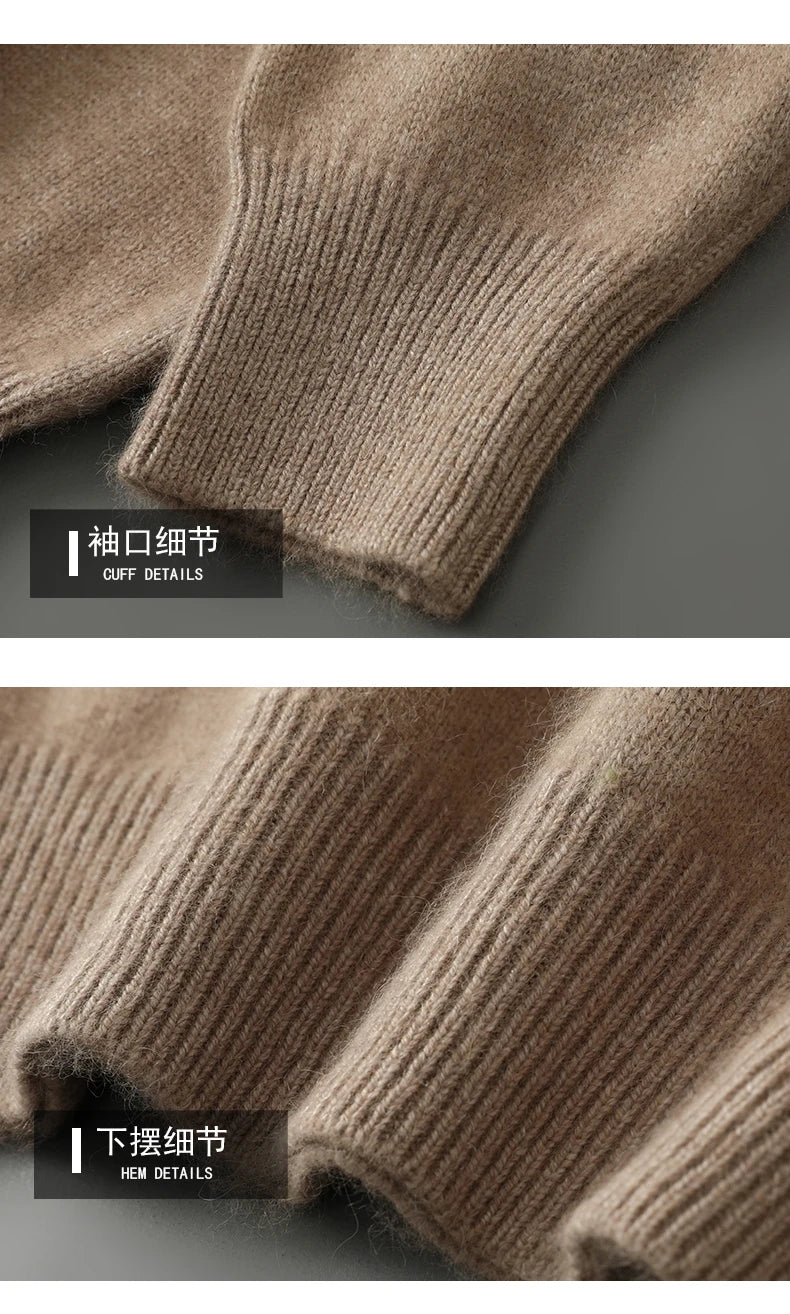 2024 Autumn Winter New Men's Casual High Collar Mink Cashmere Sweater Versatile Loose Pullover Knitted Sweater Warm Base Sweater