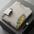 Jacquard Autumn Winter New Cashmere Sweater Men's Round Neck Pullover 100% Merino Wool Knitted Casual Fashion Retro Thicken Top