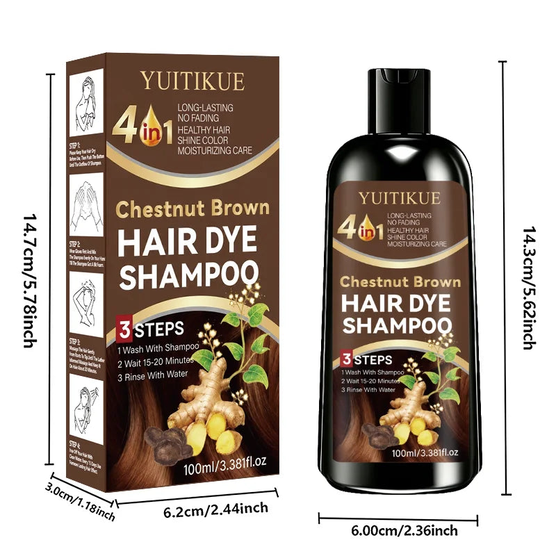 100ml 4 in 1 Ginger Hair Dye Shampoo Chestnut Brown Long Lasting Natural Hair Color Shampoo Moisturizing Coloring Hair Care