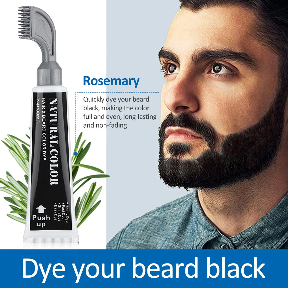 Men's Black Beard Dye Cream With Comb Fast Coloring Beard & Hair Dye Shampoo Cover White Grey Permanent Beard Care Tint Cream