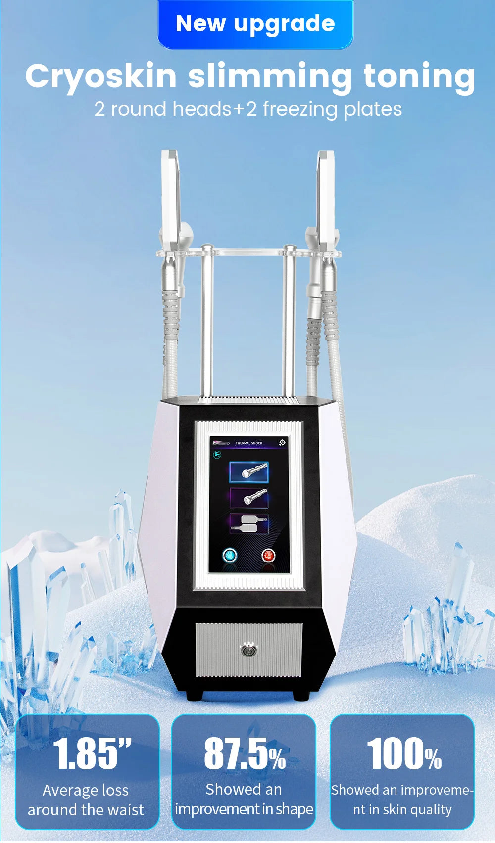 Professional Cryoskin Slimming Machine 2 Round Heads 2 Freezing Plates Skin Tightening Cellulite Removal Device
