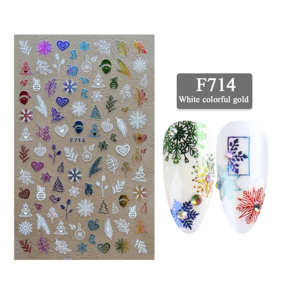 Autumn and Winter Blue Landscape Lines Flowers Birds Butterfly 3D Stickers Nail Art Decals Nail Parts Christmas Nail Stickers