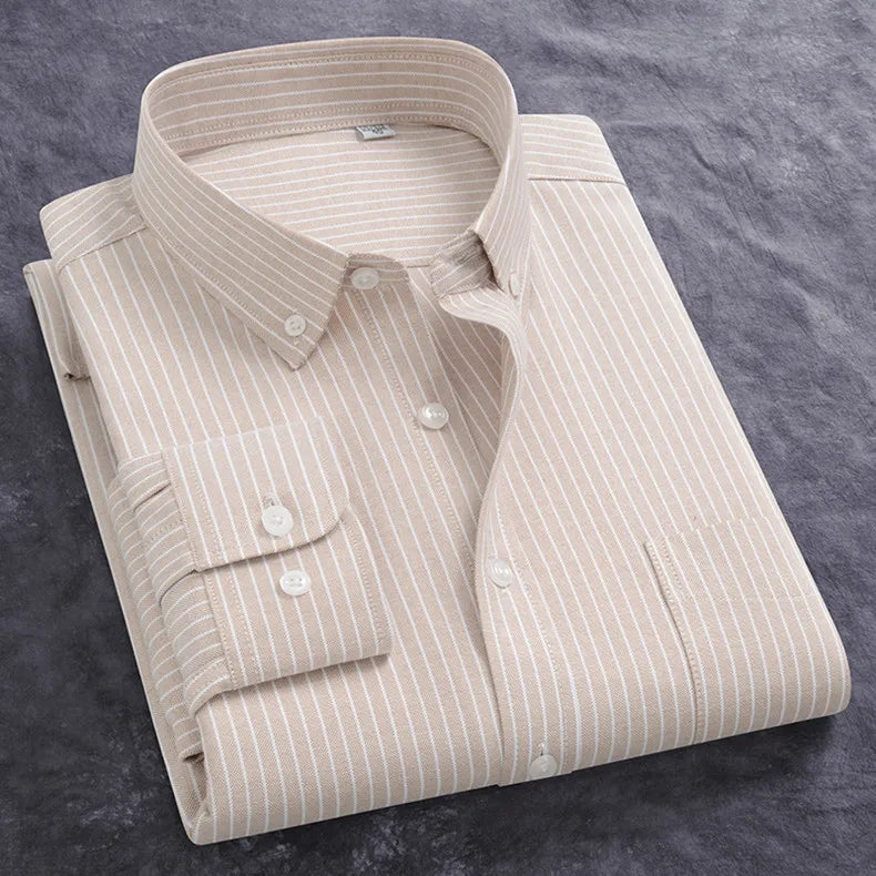 Newly Design Shirts For Men Spring Fall Long Sleeve Solid Color Oxford 100% Cotton Smart Casual Business Stripe Plaid White 5XL