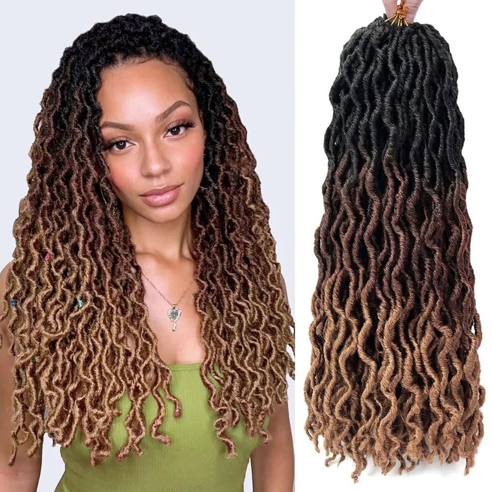 18 Inch Synthetic Gypsy Locs Wavy Crochet Braid Dreadlock Curly Wavy Twist Braiding Hair Extension African Root Braid for Women