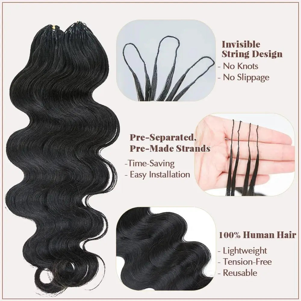 Miracle Knots Crochet Human Hair Extensions for Braiding Feathered Human Crochet Hair Body Wave Boho Braids 100% Raw Human Hair