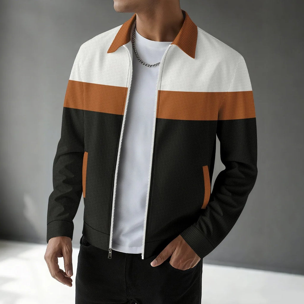 Spring and autumn new trend casual men's jacket with waffle pattern, multi-color zipper long-sleeved coat
