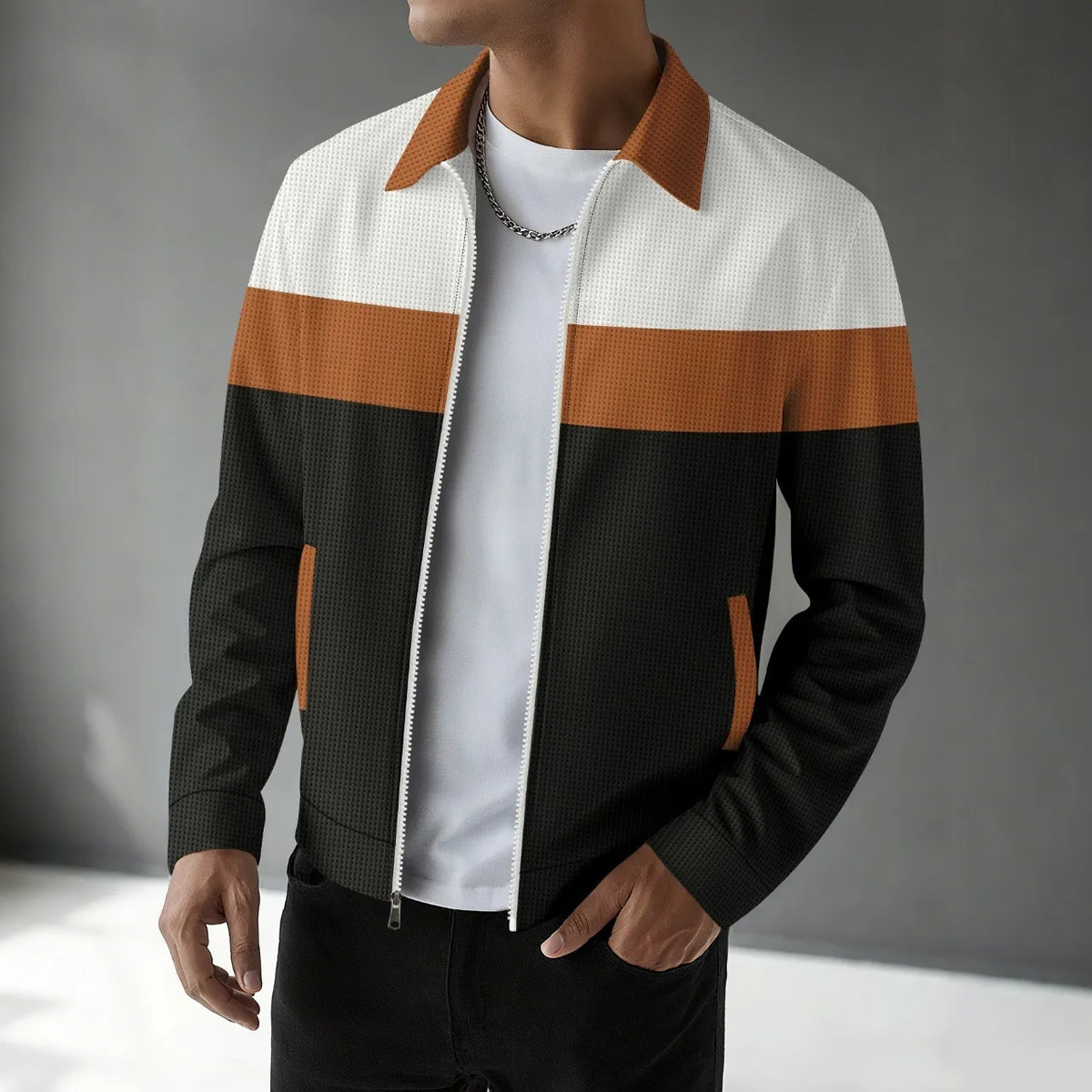 Spring and autumn new trend casual men's jacket with waffle pattern, multi-color zipper long-sleeved coat