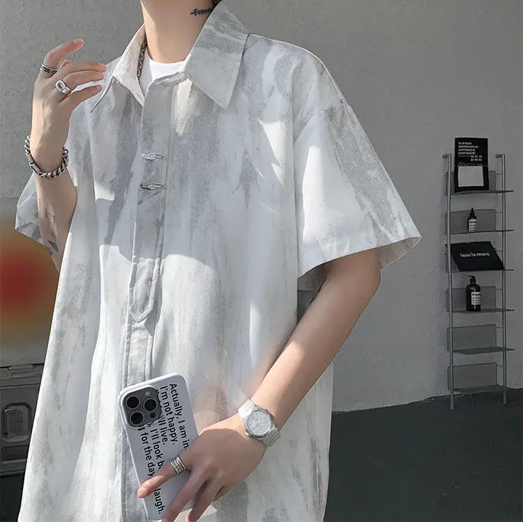 LEGIBLE Spring Summer Solid Shirts Men Casual Oversized Three Quarter Shirts Male Loose Fit Shirt for Man