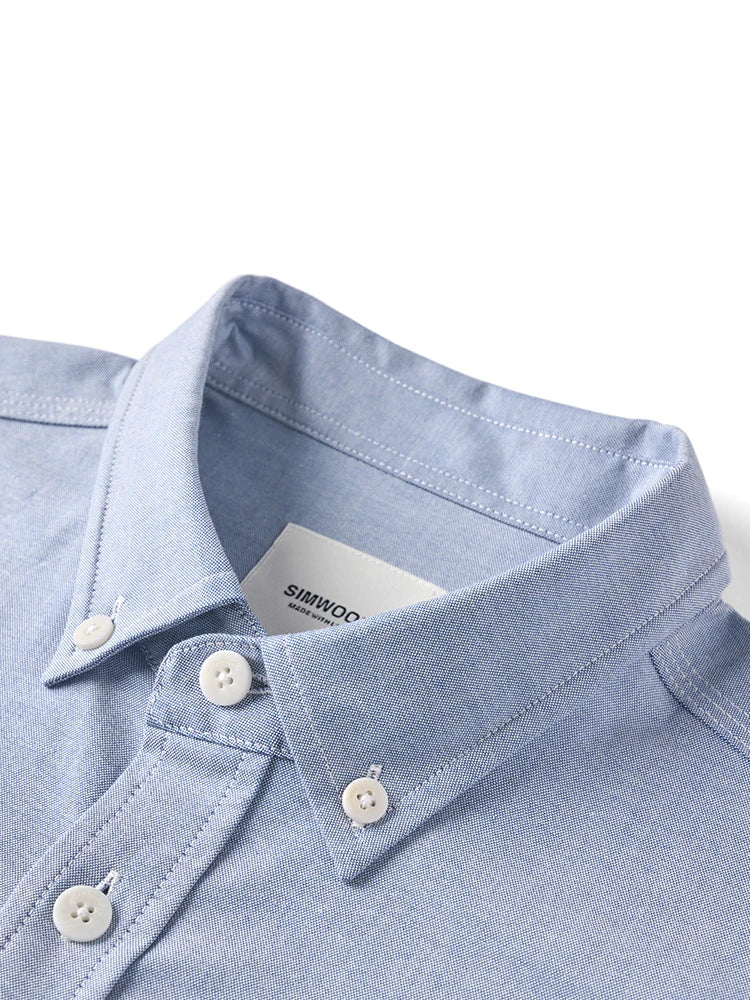 SIMWOOD 2026 Spring New Regular Fit Smart Casual Shirts Men Basic Solid Color 180gsm Oxford Fabric Shirts
