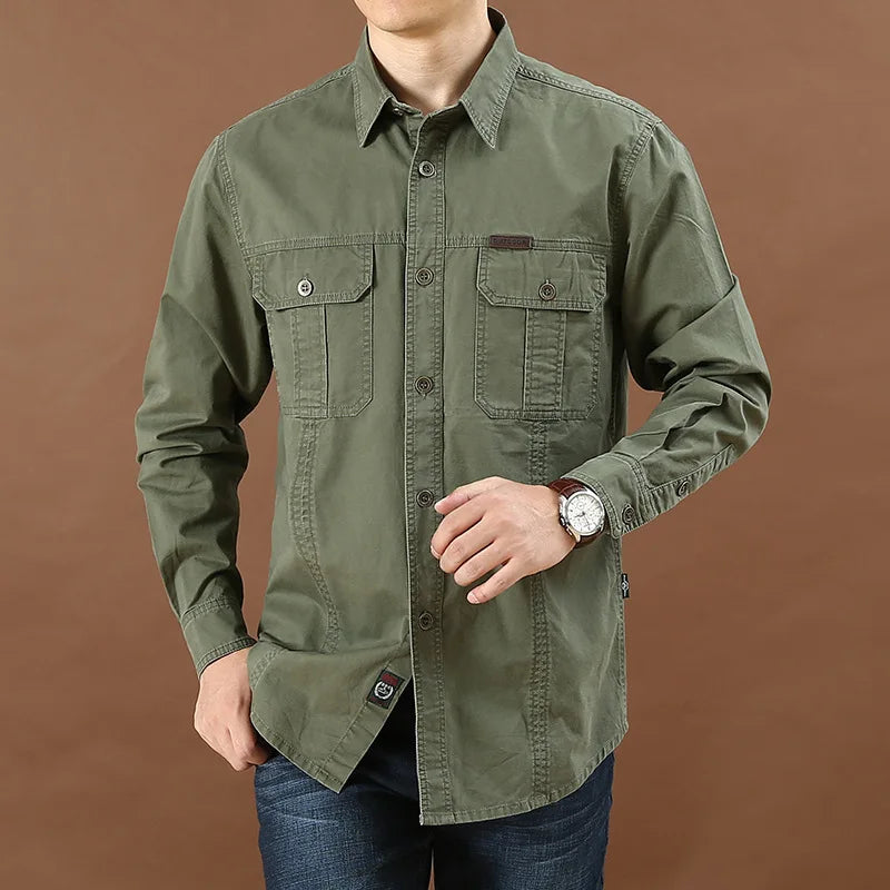Pure Cotton Men's Shirt Men Oversized Loose Long Sleeve Cargo Shirts Men Clothing High Quality Solid Plus Size Casual Shirt 6XL
