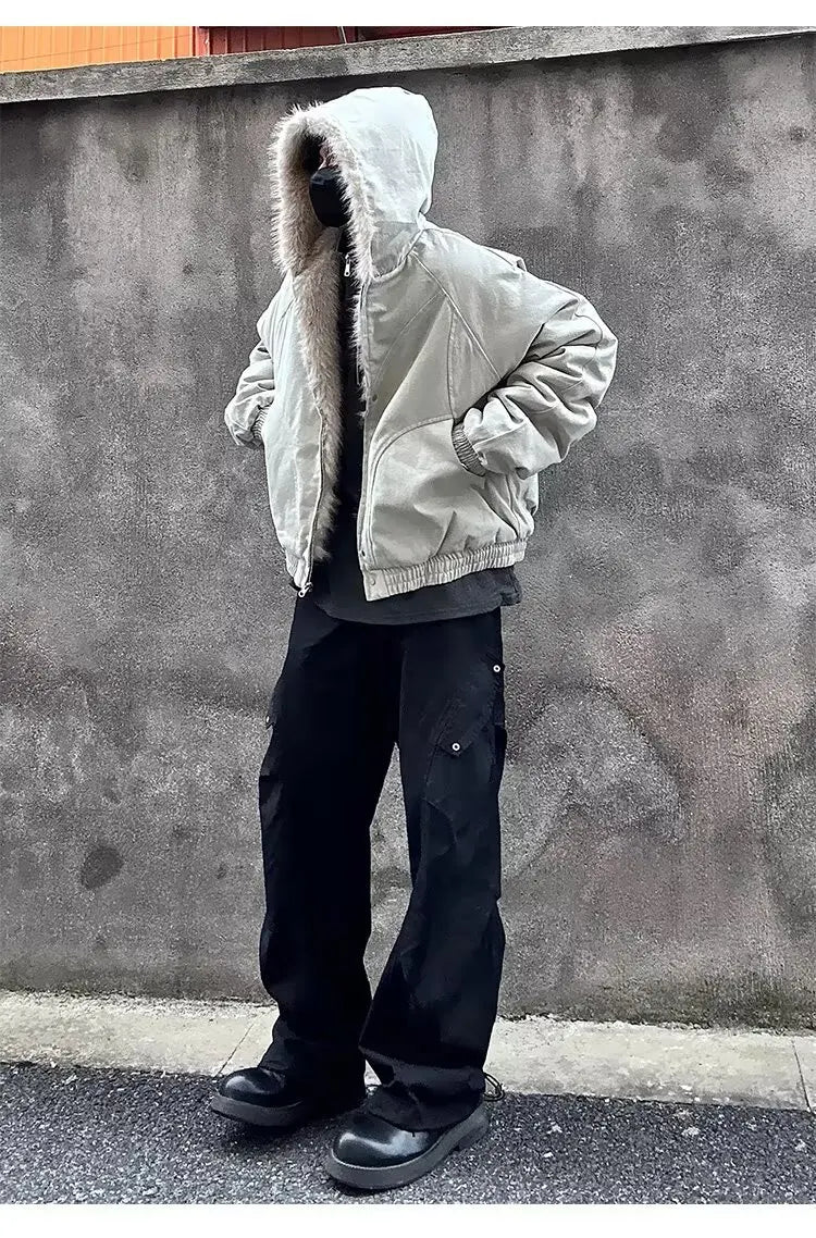 American Retro Lamb Fleece Cotton Jacket Winter Thickened Keep Warm Fur Collar Jacket Zipper Hoodie Loose Coat men clothing