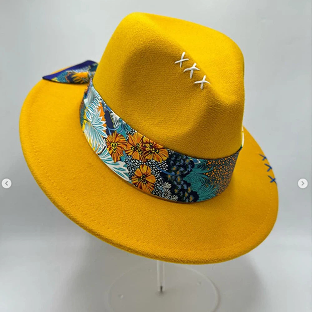 Suede Fedora Painting Felt Hats for Men and Women, Hand Sewn Fedora Adjustable Fall Winter Fashion Party Hats and Gifts