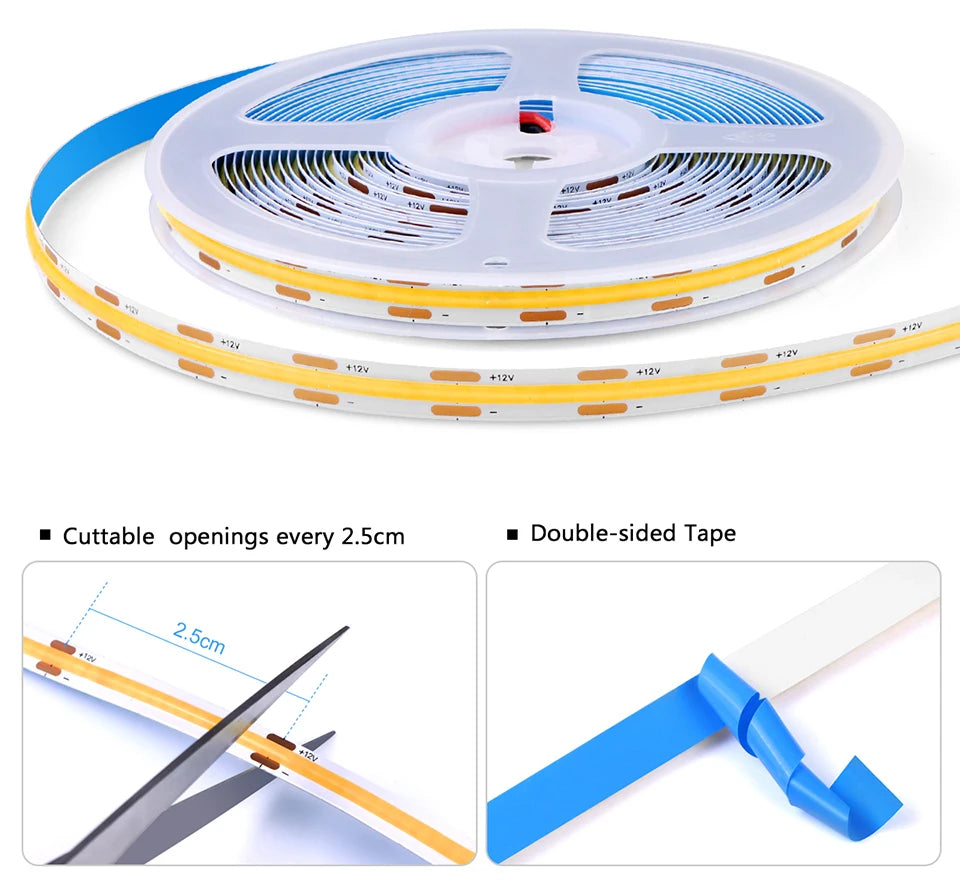 Smart Door Proximity Sensor Control LED Under Cabinet Lights 12V COB LED Strip Showcase Wardrobe Lamp Backlight For Room Kitchen