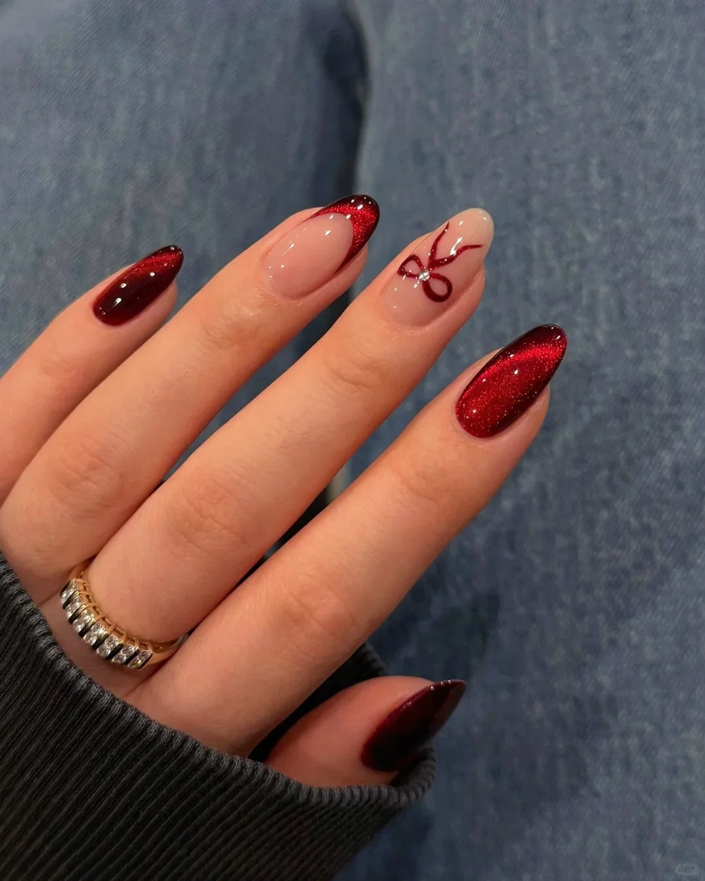 1Jar Rose Ruby Red Cat's Eye Nail Gel Polish Autumn and Winter New Year's Series Soak Off LED/UV Semi-Permanent Varnish Net5ml
