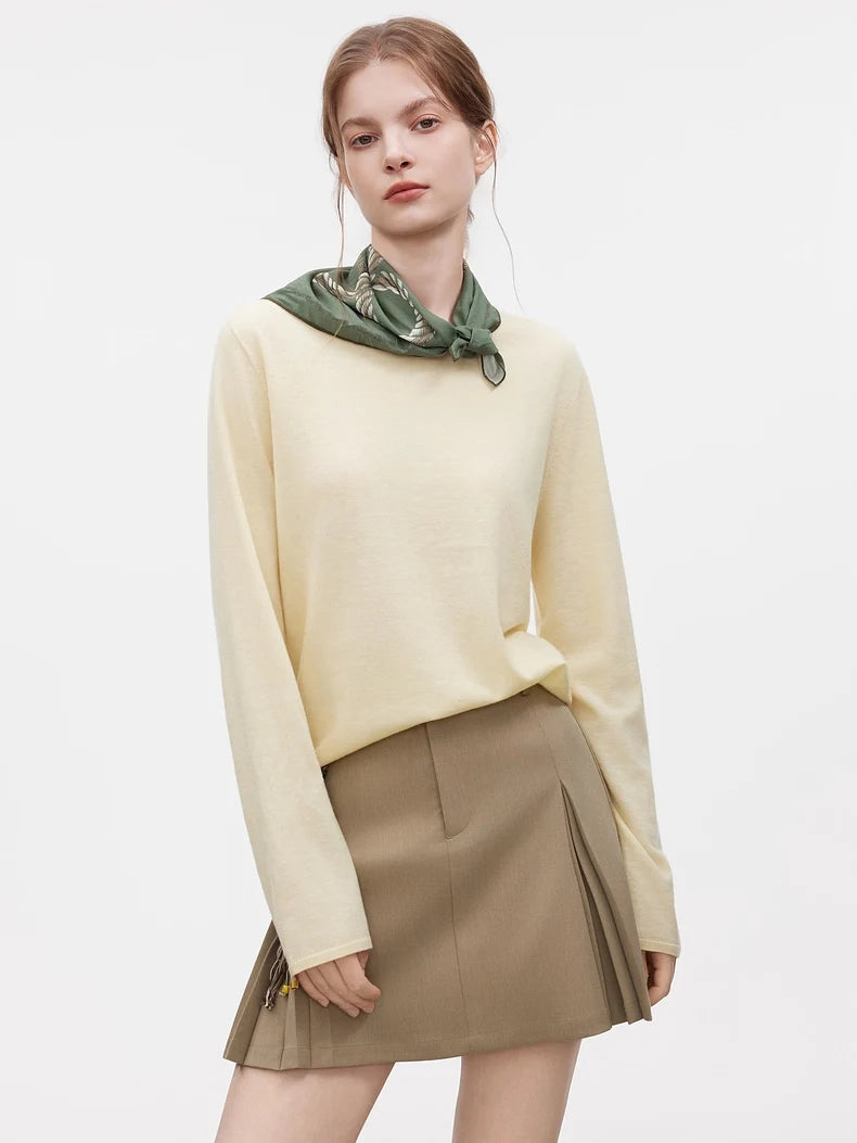 SuyaDream, Women Wool Pullovers, 5%Cashmere 92%Wool, Soft Cozy Sweaters, 2025 Fall Winter Basic Solid Knit Top