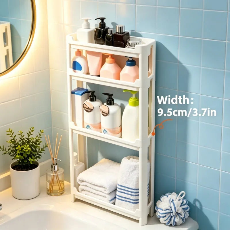 9.5cm Slim 3-Tier Door Gap Storage Cabinet, Narrow Side Shelf, Perfect Organizer for Bathroom & Kitchen Sundries Storage
