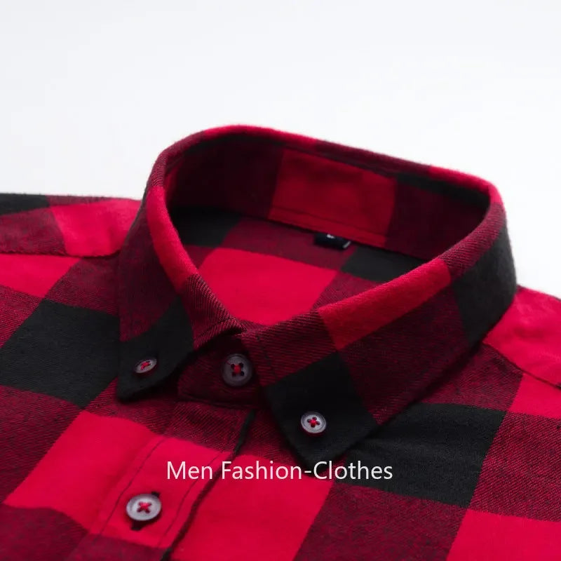 2026 100% Cotton New Male Casual Long Sleeve Warm Man Clothes Flannel Plaid Shirt Men Plus Size 3XL 4XL