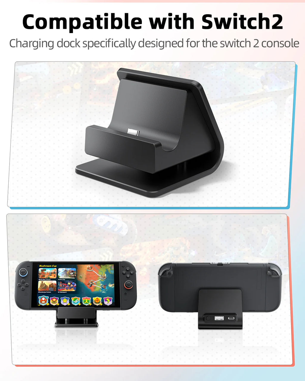 Aolion For Switch 2 Portable Charging Grip Bracket For NS2 Joy-con Controller Handle Charging Dock For Switch 2 Game Accessories
