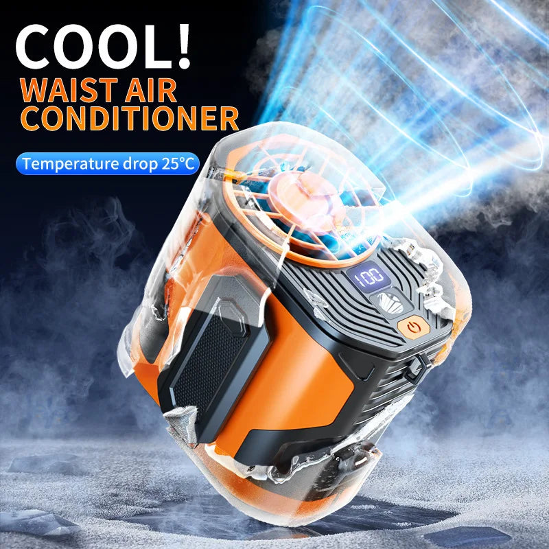 Portable Waist-mount Fan High-speed Cooling Rechargeable Mini Hanging Neck Fan for Outdoor, Construction Site and Food Delivery