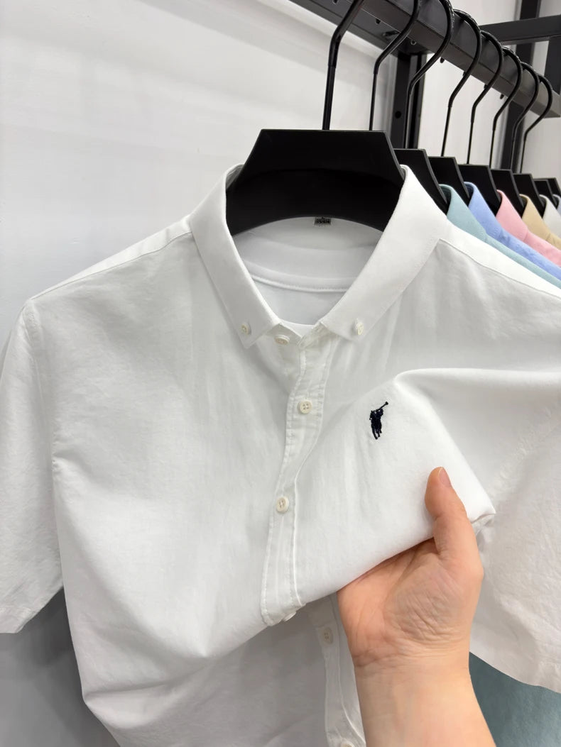 100% cotton short sleeve shirt summer classic solid color luxury brand Paul embroidery fashion business golf casual men's wear