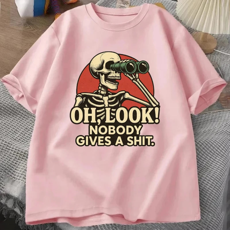 Oh Look Nobody Gives A Shit Sarcasm T-shirt Summer Men's Tracksuit Round Neck Short Sleeve Sportswear Casual Fun Tops Cotton Tee