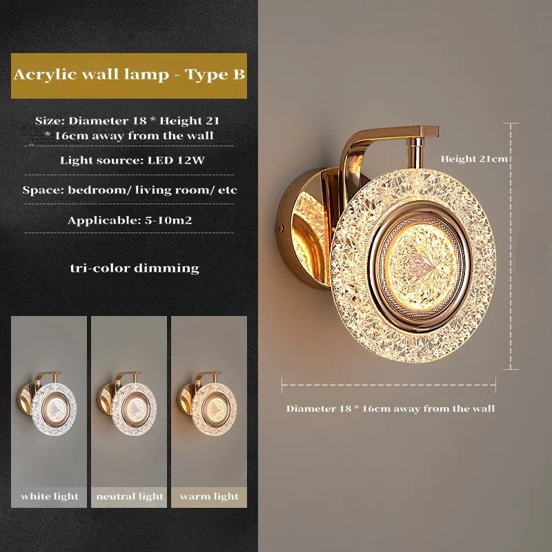 Light Luxury Led Wall Lamp Home Decoration Bedroom Bedside Lamp Living Room Hotel Dining Room Background Staircase Wall Lamp