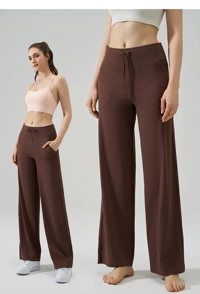 Women's High-Waisted Drawstring Wide-Leg Sports Pants Loose Fit Running Trousers & Slimming Yoga Fitness Pants