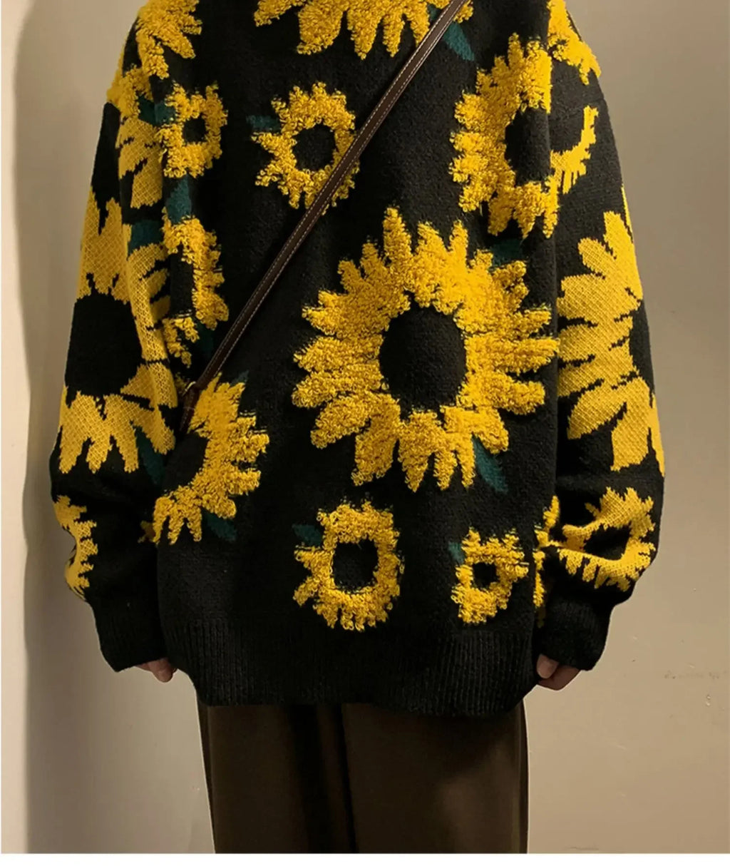 Flocking Floral Sweaters Men Baggy Spring Autumn Japanese Style Retro   High Street Harajuku Knitwear Slouchy Ins