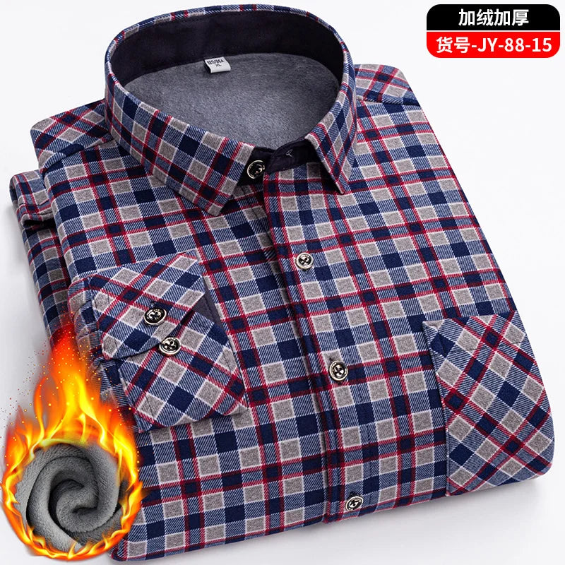 Men's long-sleeved shirts with added fleece and thickening are warm, casual in winter, skin-friendly, soft and cold-resistant