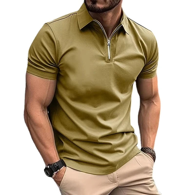 Summer Mens Polo Shirts Quarter Zip Shirts Casual Classic Lightweight Short Sleeve Collared Shirt Breathable Streetwear