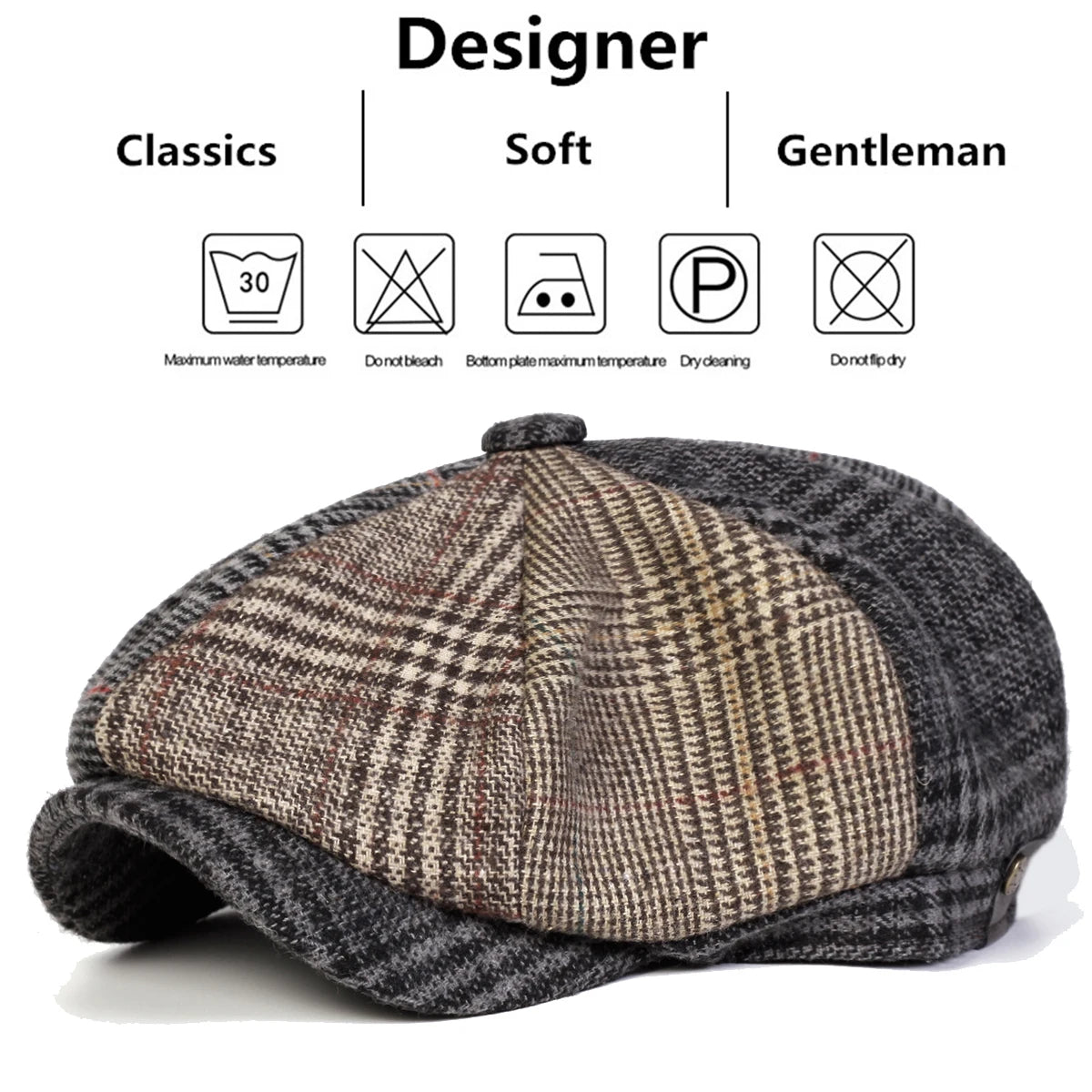 Unisex Retro Grid Stitching Newsboy Caps Men British Painters Hats Spring and Autumn Berets Hip Hop Berets