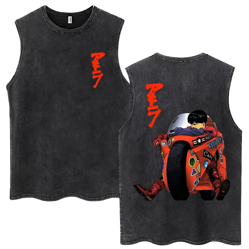 Washed Japan Anime Akira Retro Tank Tops 90s Science Fiction Movie Shotaro Kaneda Sleeveless T Shirts Cotton Casual Loose Vests