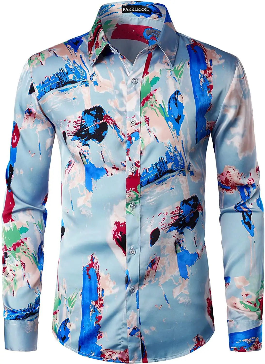 Men's long-sleeved shirt casual fashion 3d simple gradient printing shirt shirt men's lapel shirt long-sleeved New Year gift