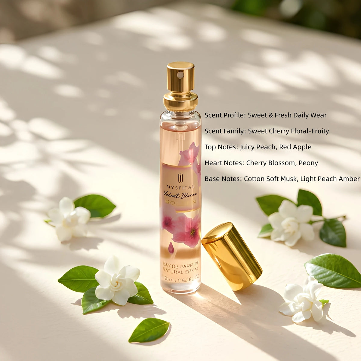 MYSTICAL 4pcs Satin Bloom Perfume Variety Gift Set, Long Lasting EDP Fragrance Selection for Garden Brunch, Weddings & Parties, Sweet Cherry, Damascus Rose & Gardenia, 0.68oz X 4 Portable Sprays, Luxury Beauty Fragrance Wardr