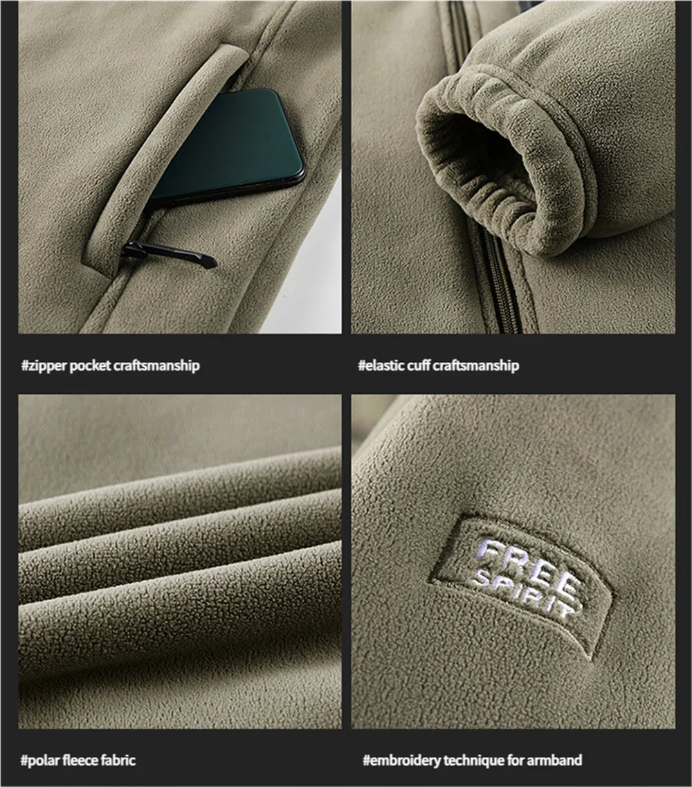 Winter Polar Fleece-Lined Jacket Men Thickened Windproof Stand-Collar Cardigan Jacket Casual Outdoor Embroidered Men's Warm Coat