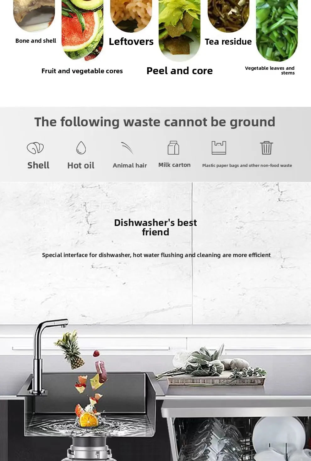 Food waste disposer, household kitchen food waste shredder, air switch EG-M1 Food Waste Disposers