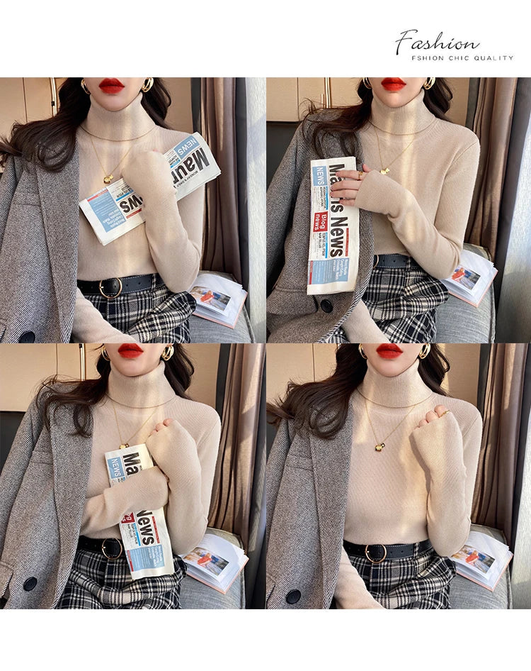2026 Autumn Winter Basic Slim Soft Solid Color Turtleneck Sweater Women Pullover Casual Long Sleeve Chic Bottom Knitted Jumper