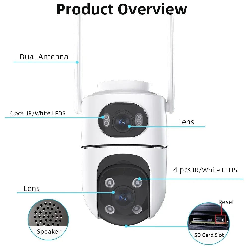 8MP Dual Lens WiFi PTZ Camera Outdoor Security Camera 4MP+4MP Wireless CCTV IP Camera Smart Home Surveillance Night Vision AI De