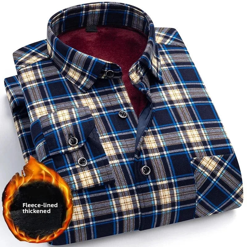Thickened Fleece Winter Warm Shirt Men's Long Sleeve Plaid Casual Style Dad Clothes Comfortable Breathable Casual Shirt